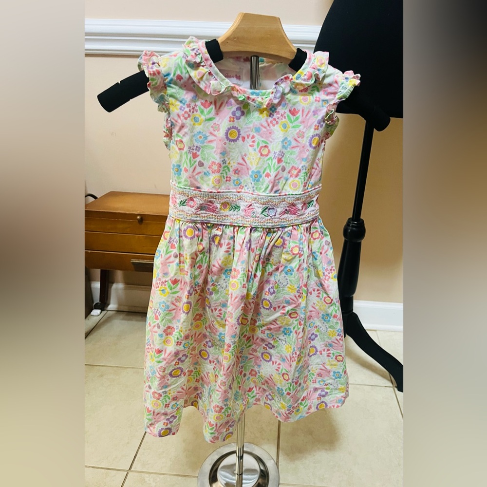 Bonnie Jean Smocked Bunnies Floral Pink Kids Dress